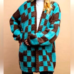 Chunky Checkered Sweater Cardigan